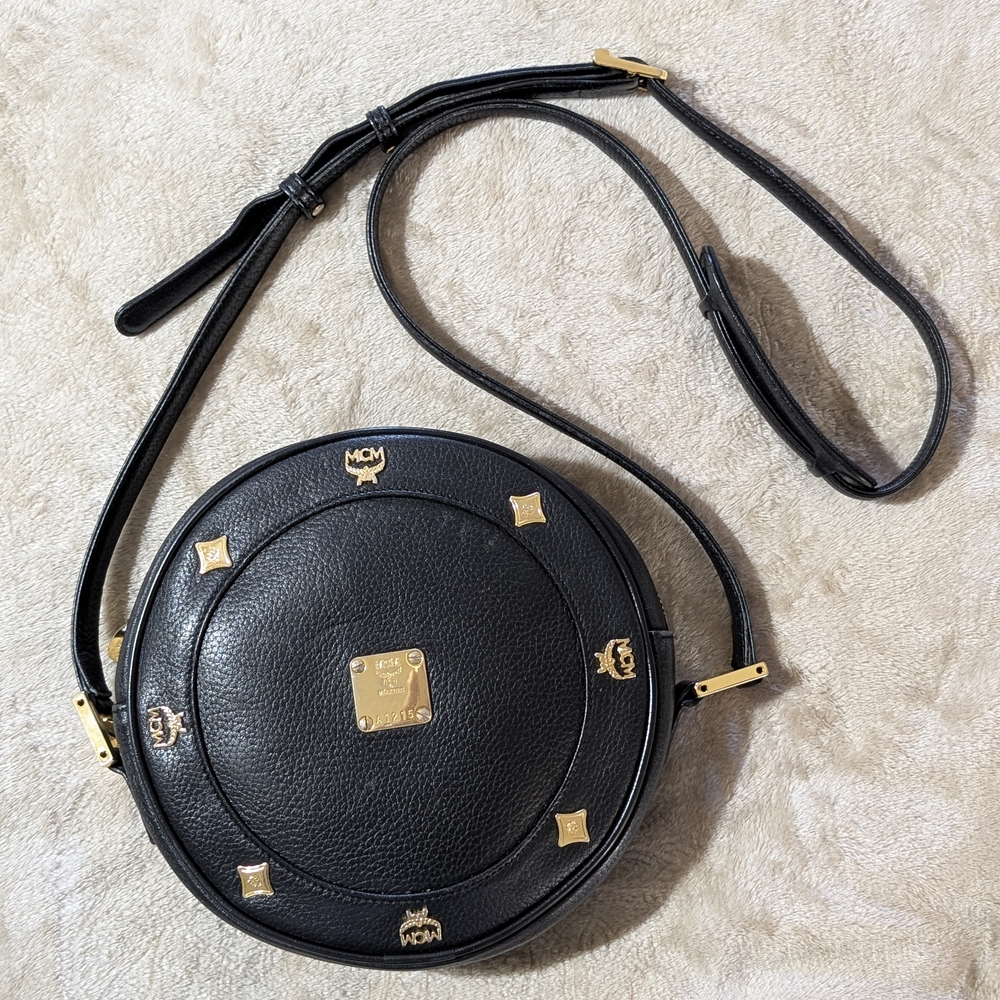 MCM Germany Tambourine Black Leather Crossbody Bag